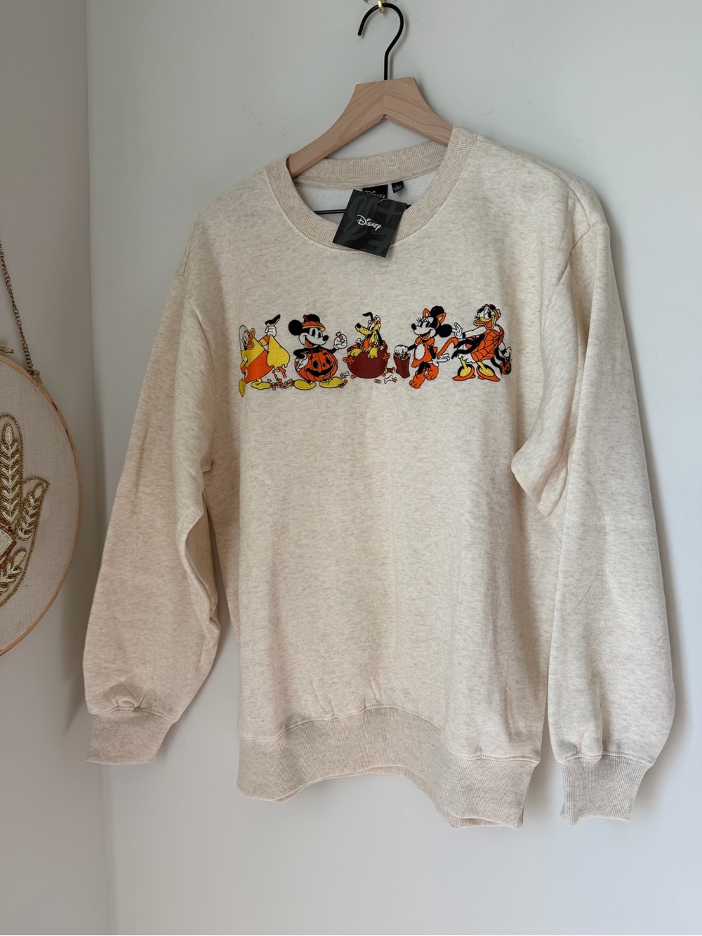 Disney Cream Halloween Mickey & friends embroidered Crewneck Sweatshirt